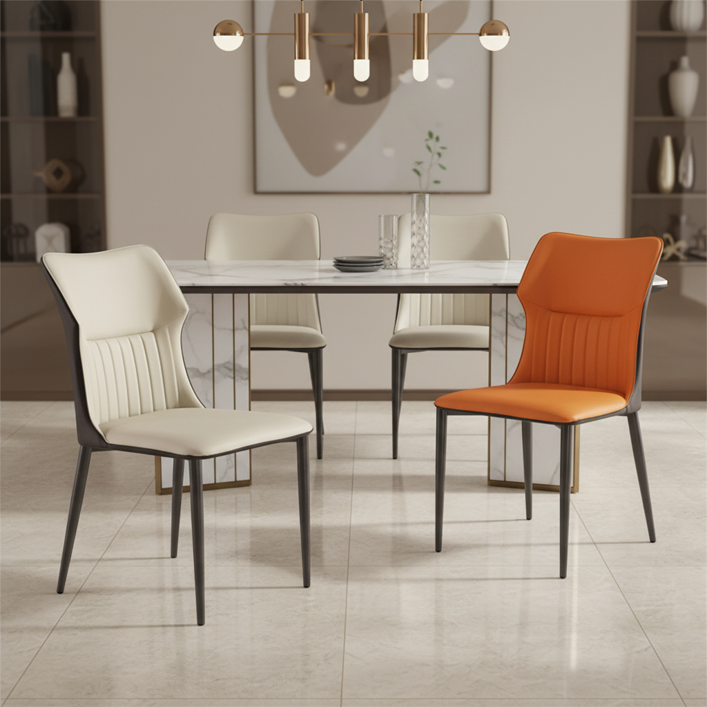 Scandinavian Luxury Modern Hotel Dining Chair with PU Leather Padded Seat and Stable Backrest