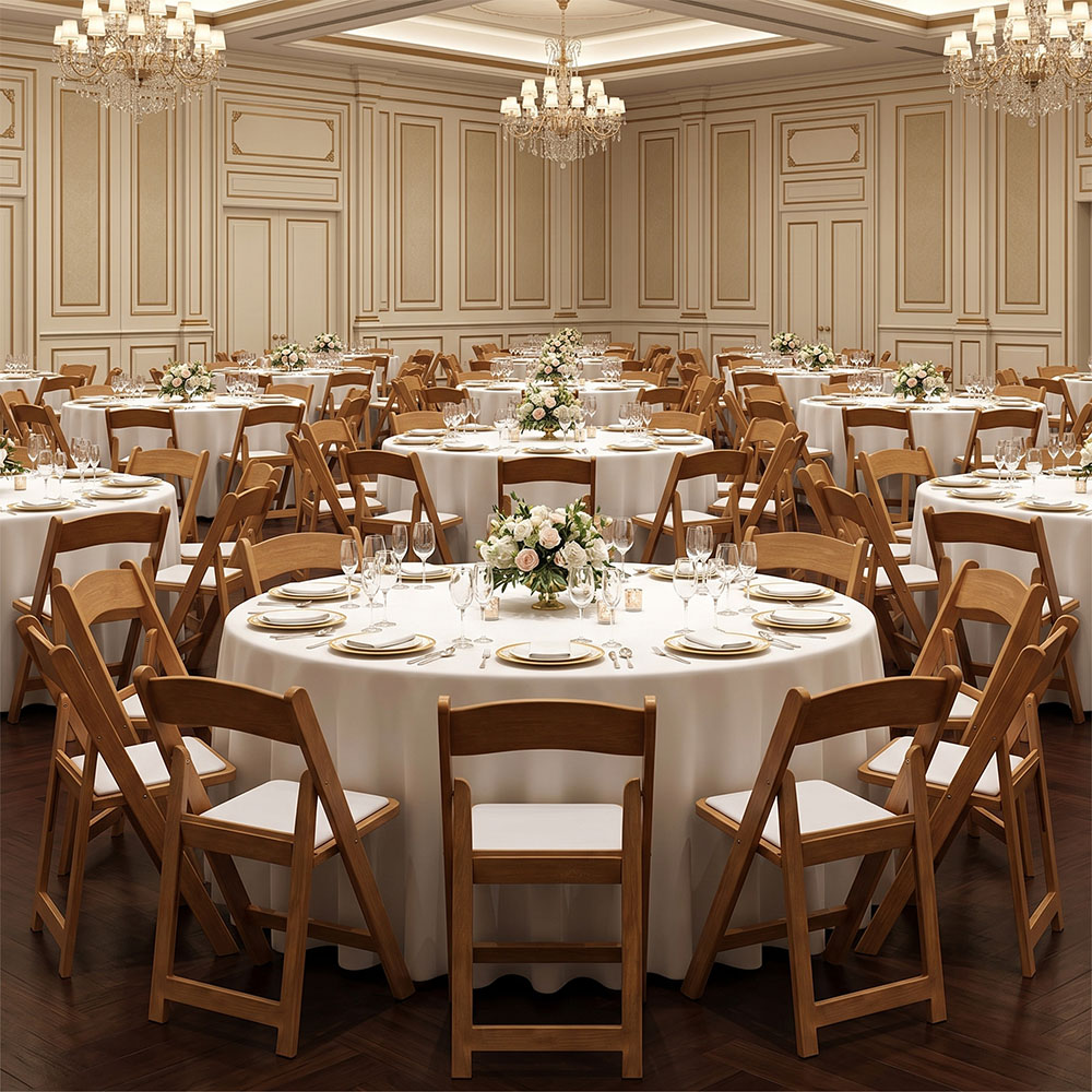 Farmhouse Antique Plastic Folding Chairs for Events Wedding Party Outdoor Garden with White Leather Cushions