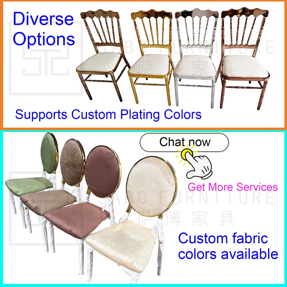 Modern Metal Dining Chair Stackable Banquet Chair for Wedding Hotel Event Party Luxury Upholstered Gold-Plated Round-Back Chair