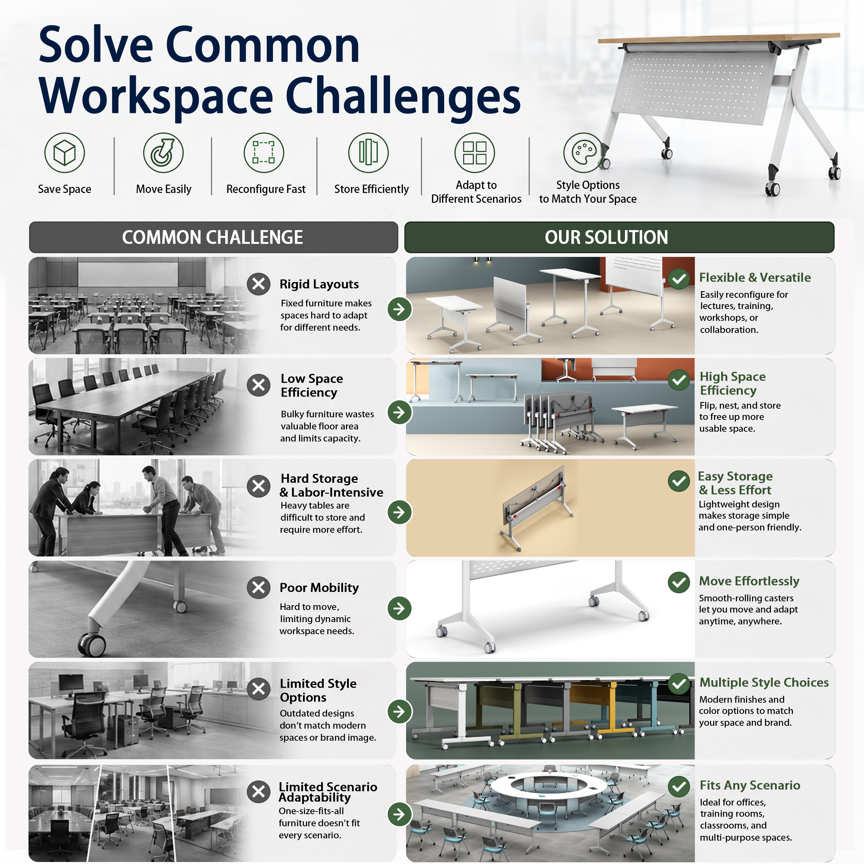 Hot Selling Commercial-Grade Folding Conference Table Modern Space-Saving Foldable Learning University Study Desk for Schools
