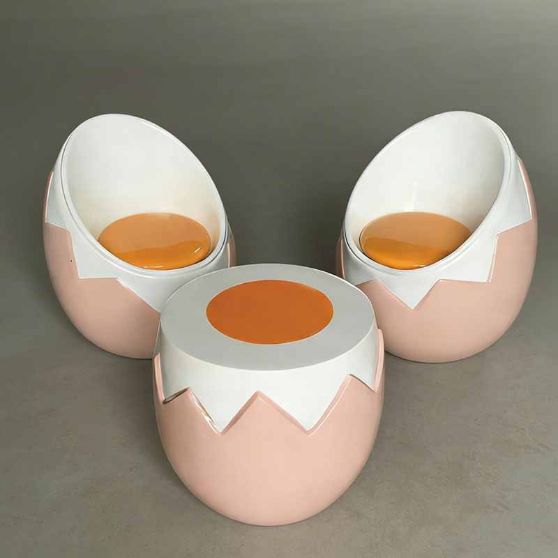 Egg Shape Fiberglass Modern Dining Table Chairs Set Waterproof Customized Color Bending Cutting Services One-piece Molded