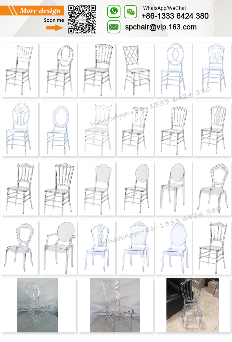 ODM Multiple Styles Hotel Event Party Wedding Banquet Transparent Clear Crystal Acrylic Plastic Stackable Chairs Profiles
