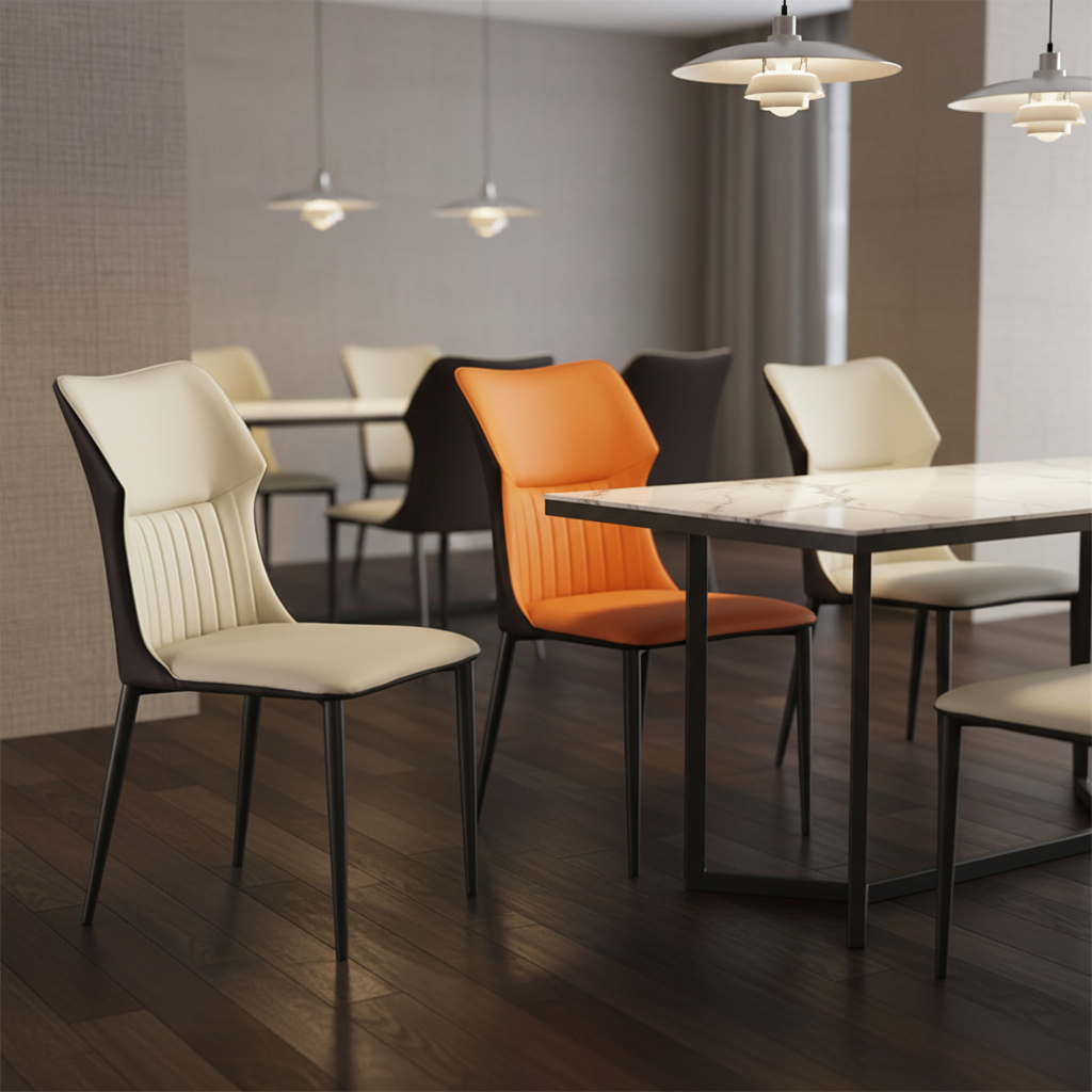 Scandinavian Luxury Modern Hotel Dining Chair with PU Leather Padded Seat and Stable Backrest