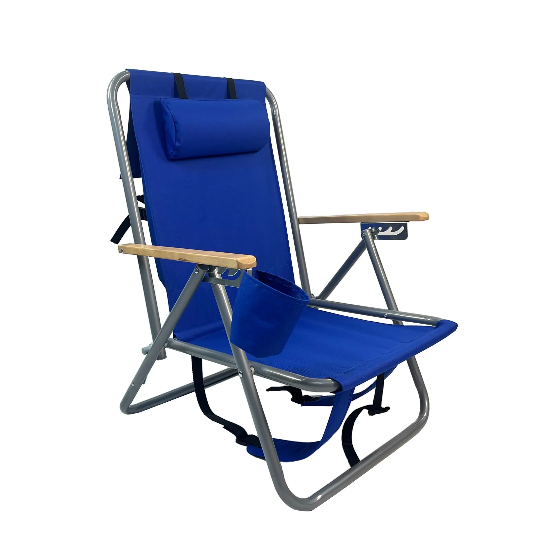 Beach Chair -Folding Chair with Wood Armrest-Blue