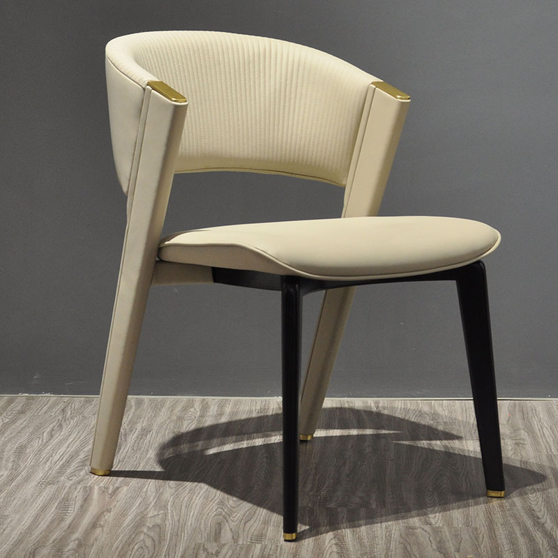 Hotel Italian Design Restaurant Chairs with Padding Luxury Grey Fabric Genuine Leather Upholstered Dining Chair