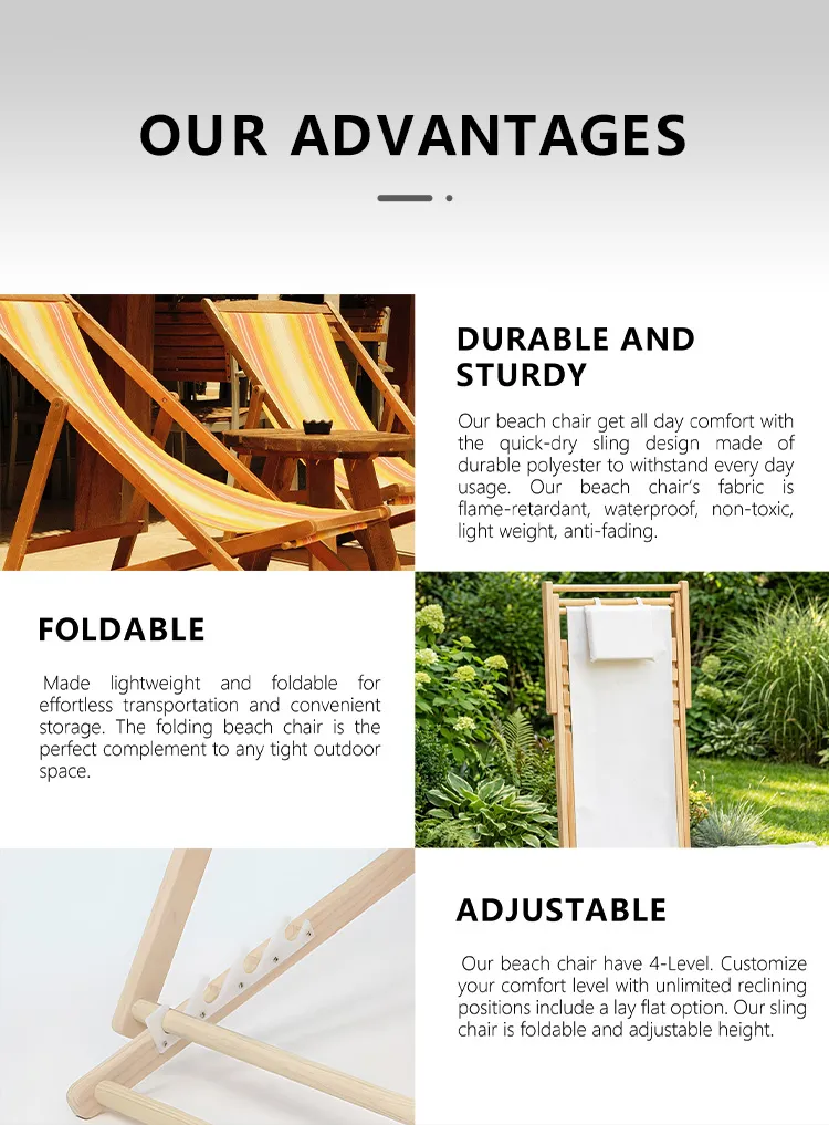 Adjustable Folding Wooden Beach Chair with Custom Design