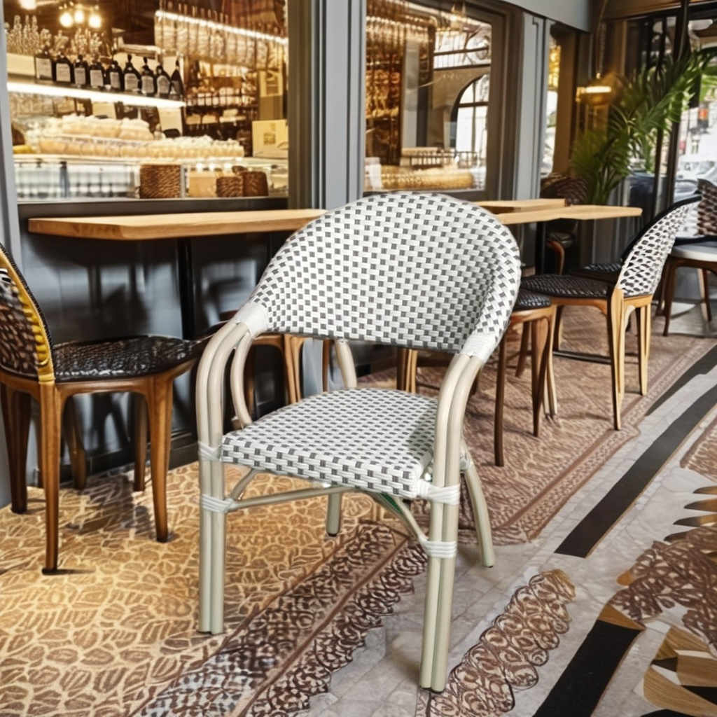 Cafe Hotel French Style Metal Bistro Rattan square Chairs Patio Garden Chairs Terrace Restaurant Dining Chairs
