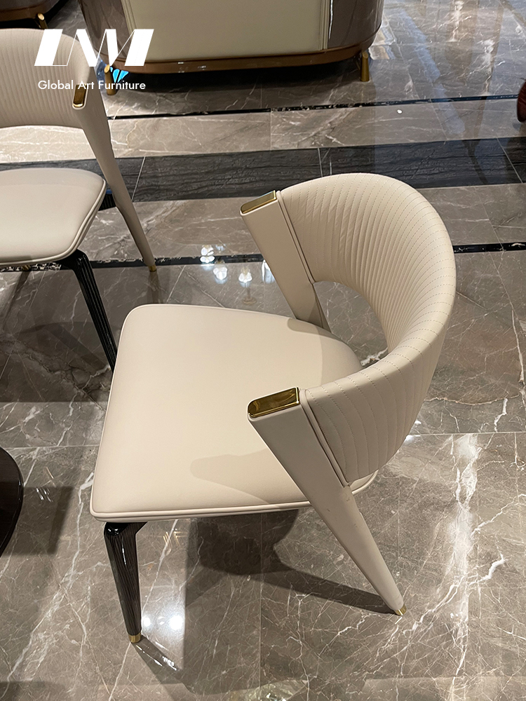 Hotel Italian Design Restaurant Chairs with Padding Luxury Grey Fabric Genuine Leather Upholstered Dining Chair