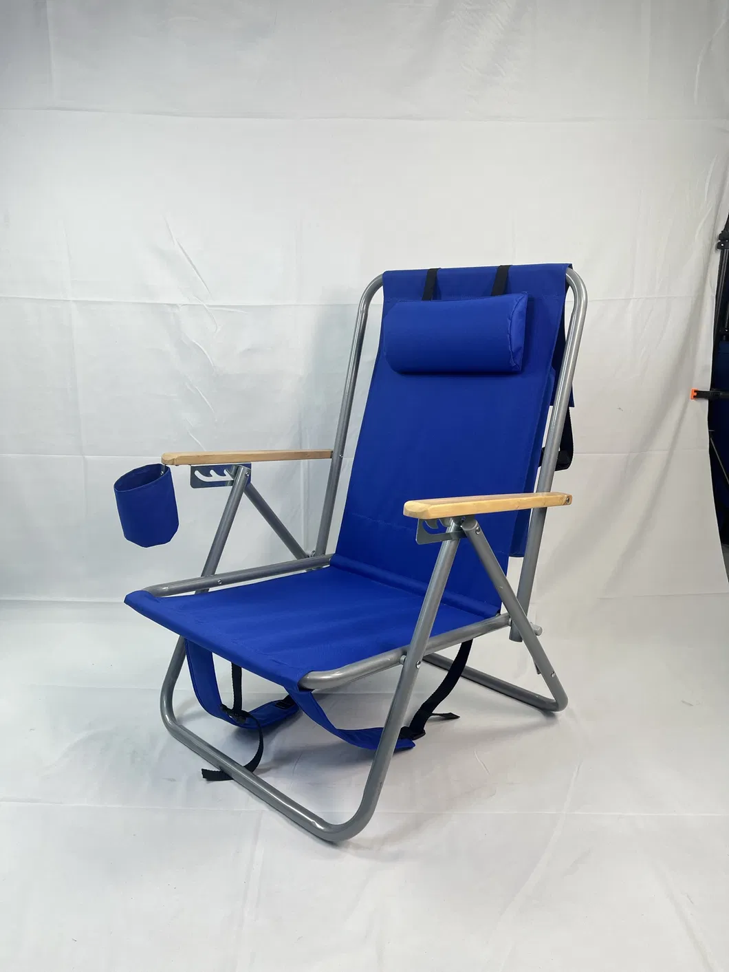 Beach Chair - Folding Chair with Wood Armrest-Blue