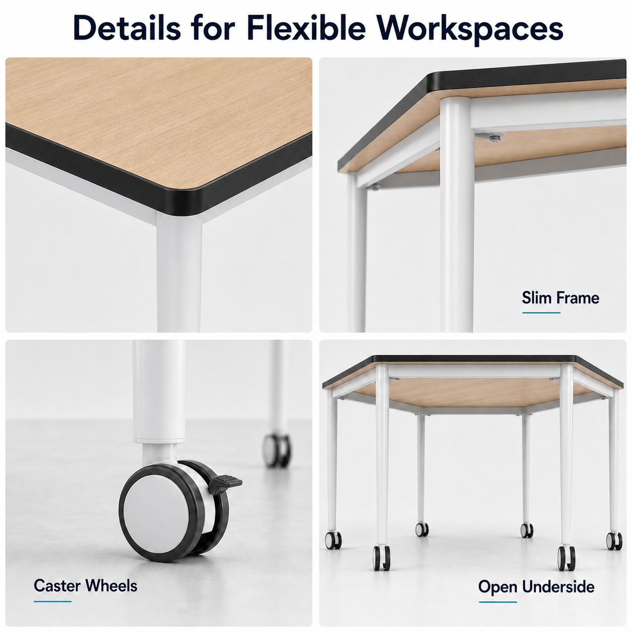 Modular Conference Table with Wheels Metal Frame Office Training Room Table Wholesale Supply