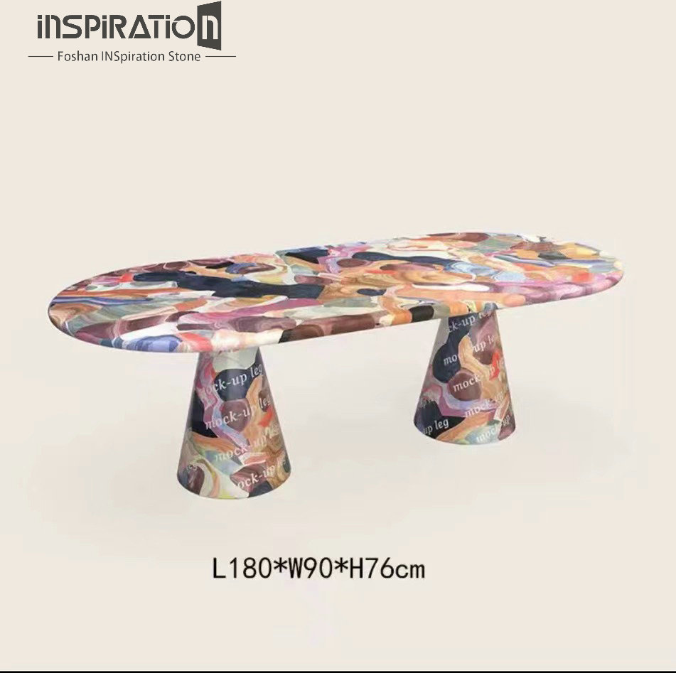 Amazing Creative Fiberglass Colored Hand-paint Fiberglass Hotel Dining Table Commercial Furniture