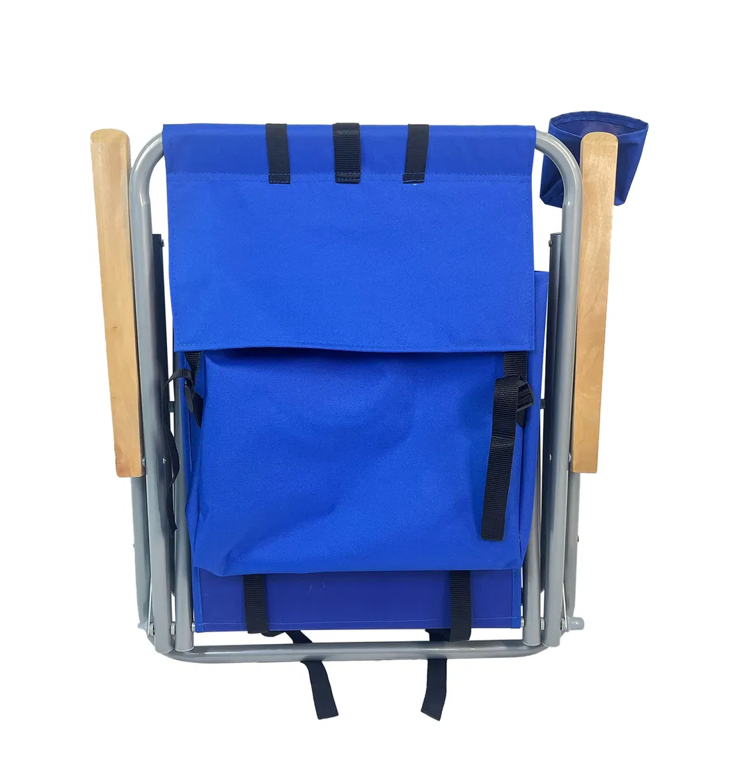 Beach Chair - Folding Chair with Wood Armrest-Blue
