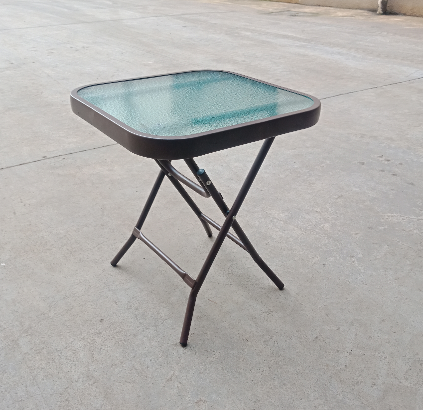 Custom Balcony Folding Table Tempered Glass Cafe Outdoor Tables Small Patio Furniture Matte Steel Frame Side Table for Backyard