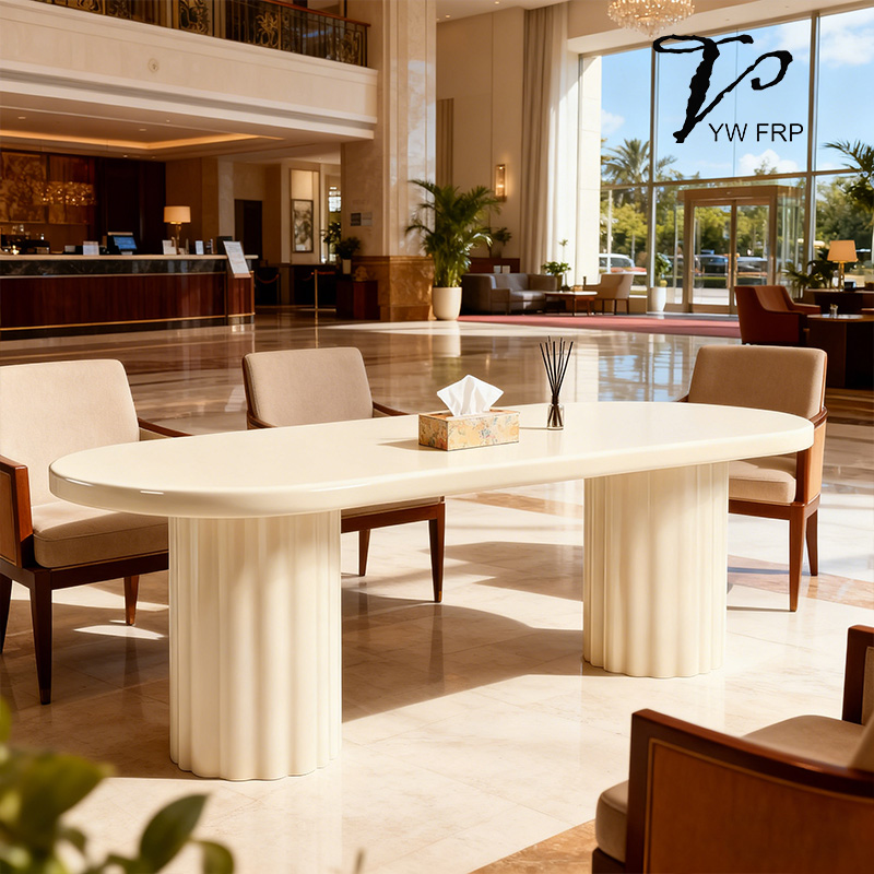 Modern European Luxury Designer Rectangular Fiberglass Rice White Dining Table for Living Room and Hotel Use Home Furniture