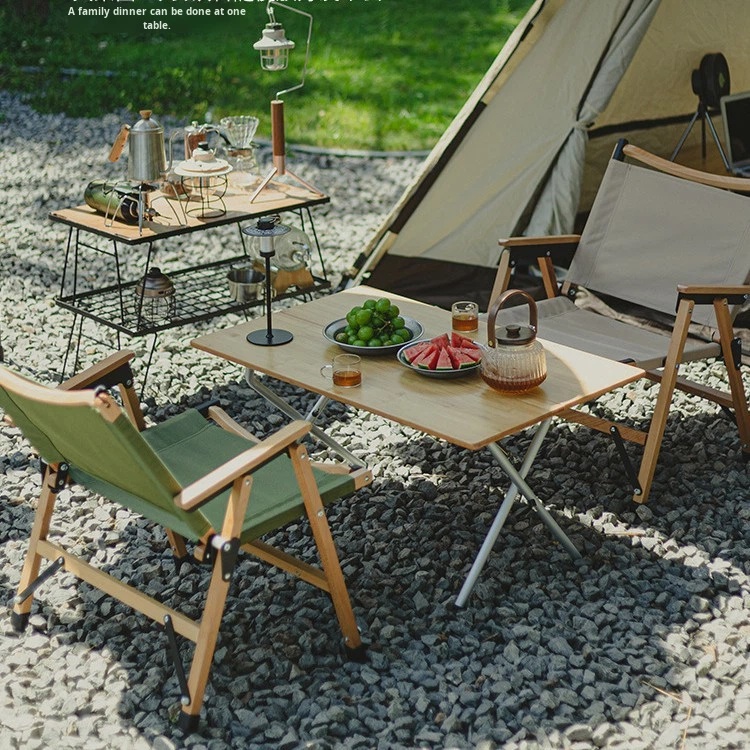 Outdoor Bamboo Folding Table-Fold-In-Half Design Portable for Camping &amp; Picnic Use Outdoor Furniture