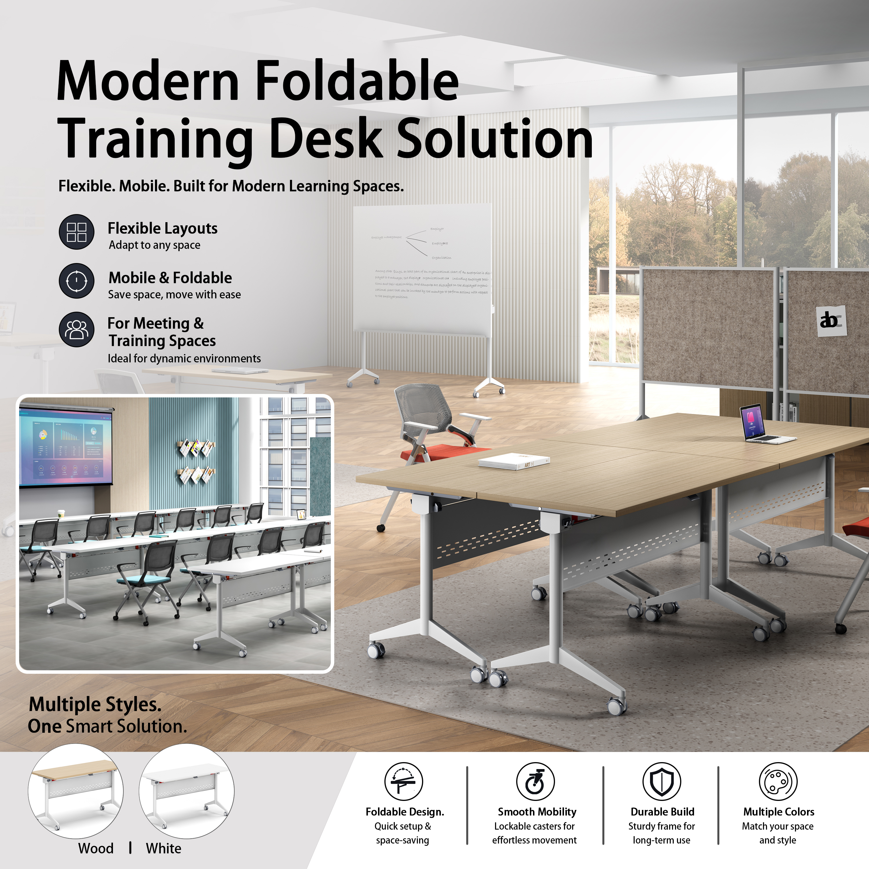 Hot Selling Commercial-Grade Folding Conference Table Modern Space-Saving Foldable Learning University Study Desk for Schools