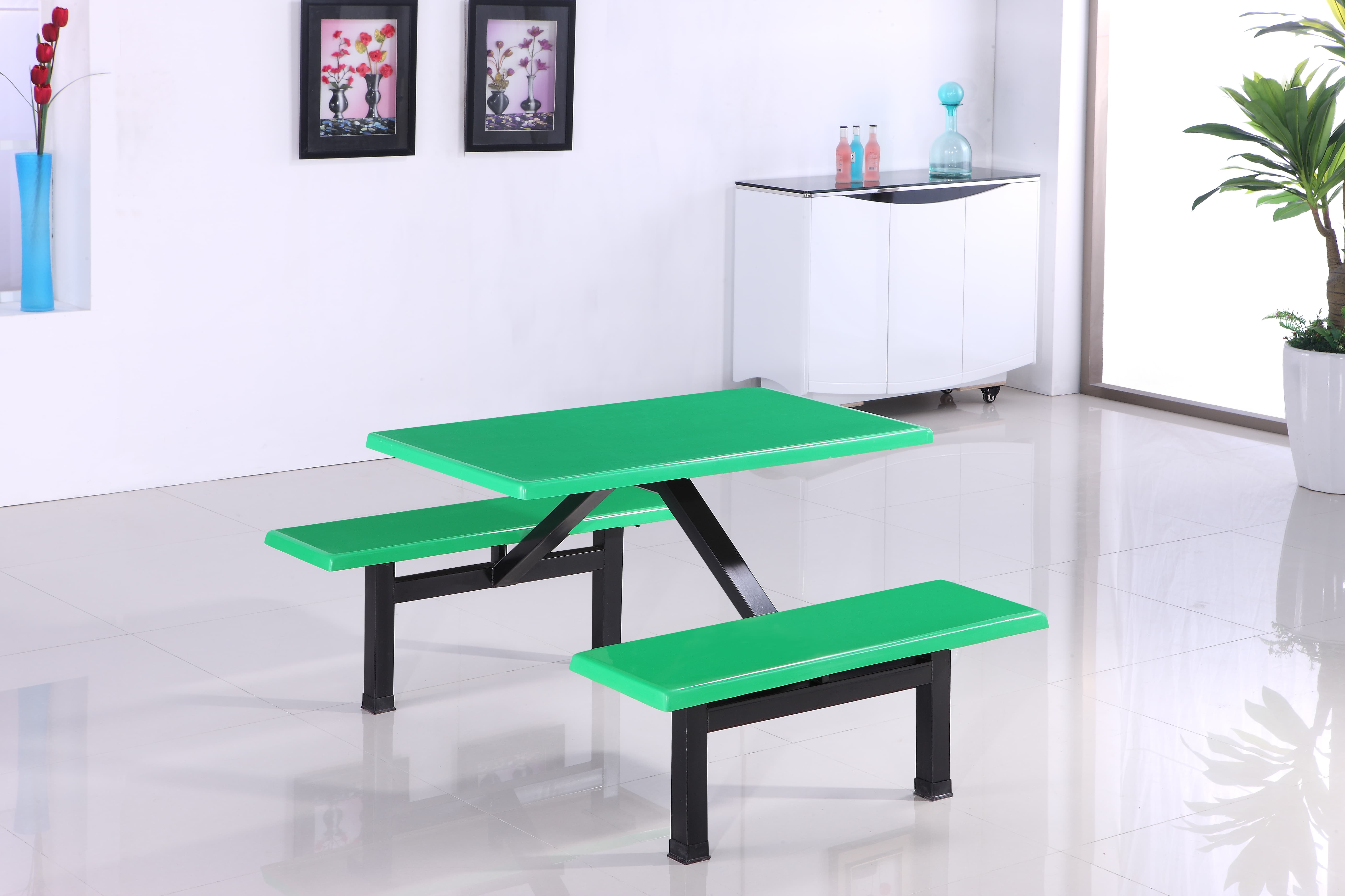 New Modern Restaurant Design 8 Seaters Fiberglass Dining Table Sets for Outdoor Commercial Use in School Mall Customized Options