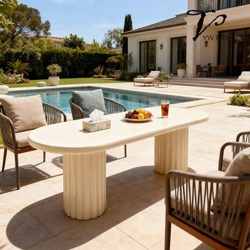 Modern European Luxury Designer Rectangular Fiberglass Rice White Dining Table for Living Room and Hotel Use Home Furniture