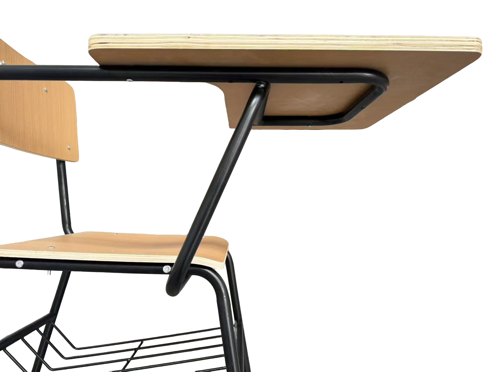 Classroom Student Desk Chair with Storage Basket Plywood School Table Training Chaise with Writing Pad