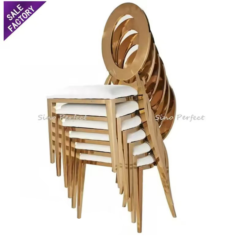 Foshan Sinoperfect Rental Decoration Stacking Stackable Stainless Steel Furniture Party Banquet China Event Wedding Hall Chairs