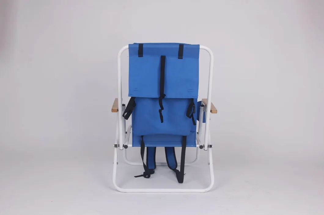Beach Chair - Folding Chair with Wood Armrest-Blue