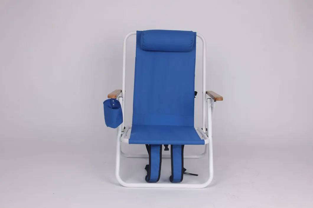 Beach Chair - Folding Chair with Wood Armrest-Blue