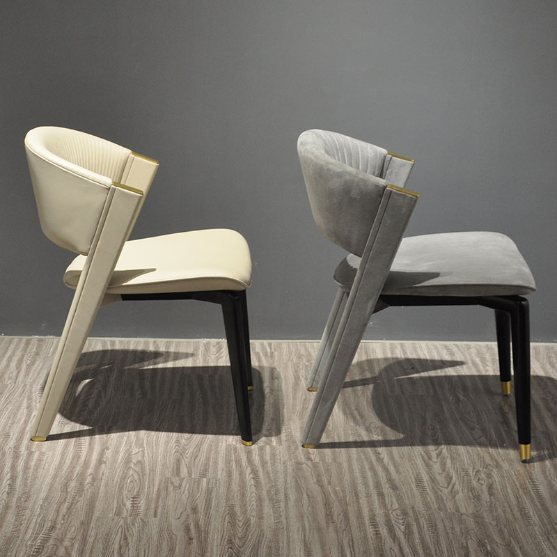 Hotel Italian Design Restaurant Chairs with Padding Luxury Grey Fabric Genuine Leather Upholstered Dining Chair