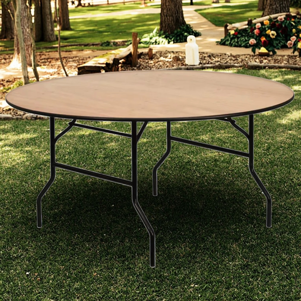 Simple Wooden Round Shape Folding Dining Table for Outdoor Wedding Banquets for Hotels
