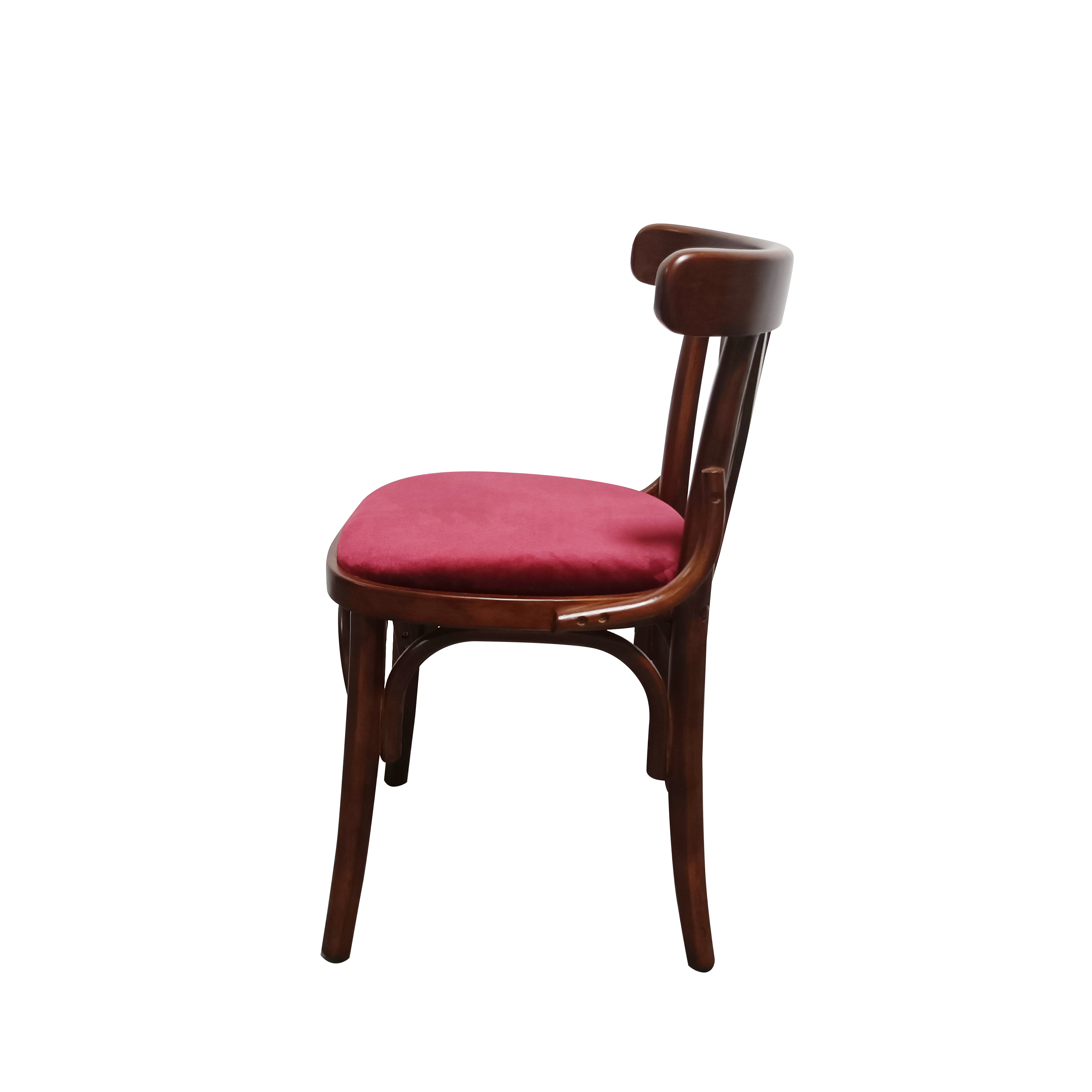Commercial Classic Grade Vintage Retro Red Cafe Bistro Furniture Indoor Restaurant Wood Frame Velvet Seat Dining Chair for Hotel