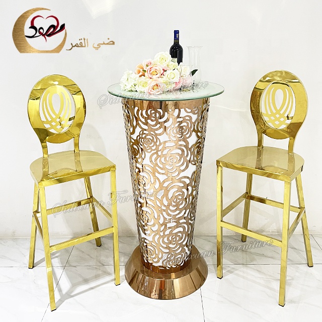 High Boy Cocktail Bar Table Stainless Steel Remote Control LED Light up for Wine Cellar and Hotel Use