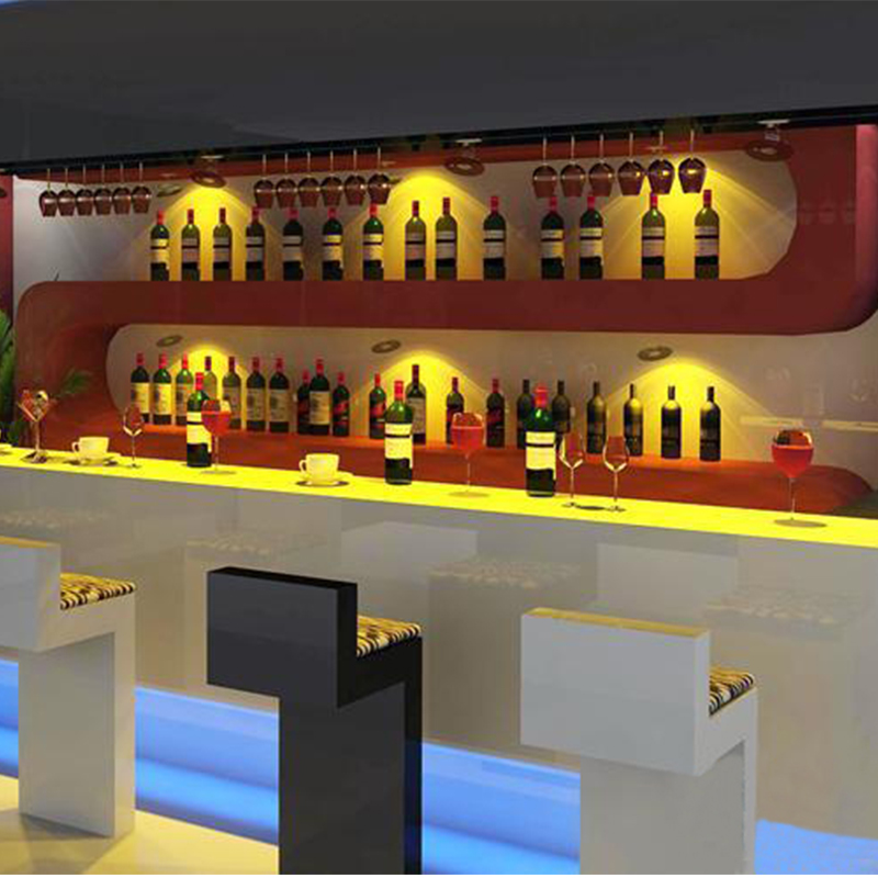 Artificial Stone L Shape Coffee Bar Counter Professional Design LED Cocktail Bar Table