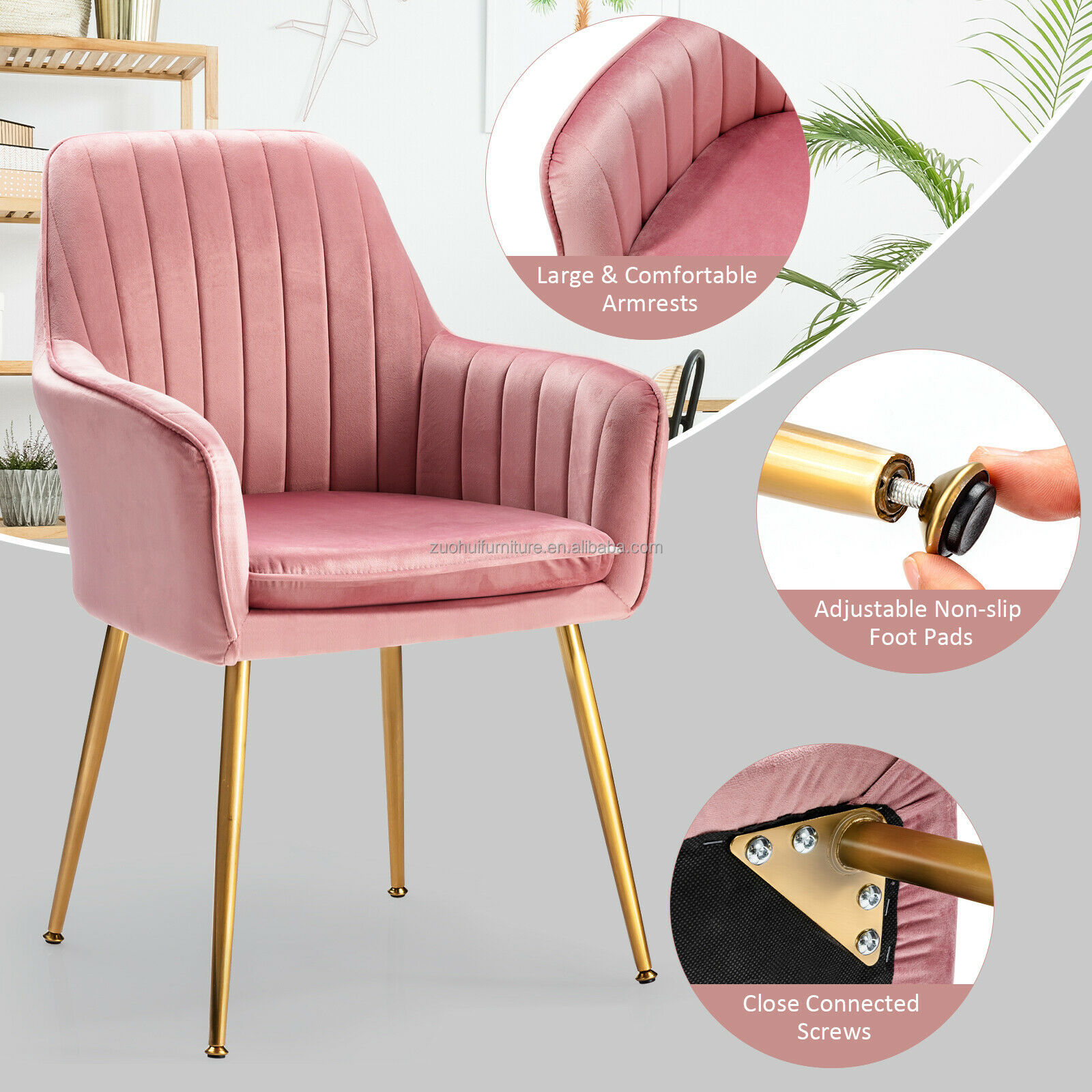 Modern Leisure Upholstered Velvet Fabric Dining Chairs with Armrest