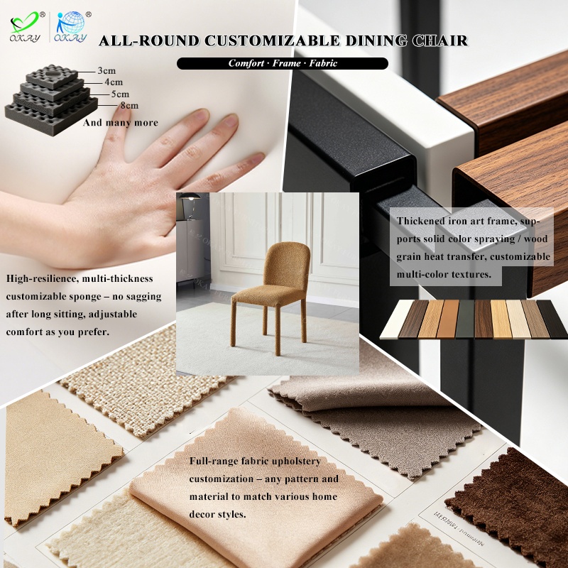 OKAY Upholstered Dining Chair Durable Banquet Kitchen Cafe Boucle Fabric Modern Minimalist Linen Look Fabric Dining Chairs