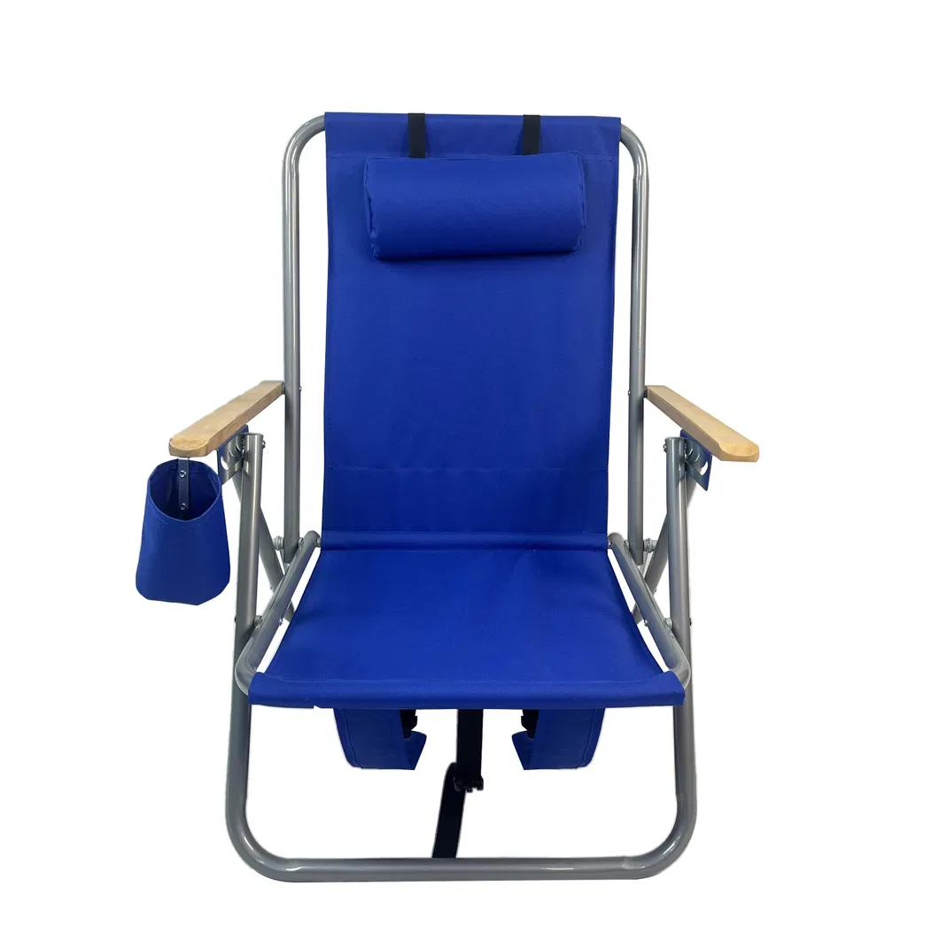 Beach Chair - Folding Chair with Wood Armrest-Blue