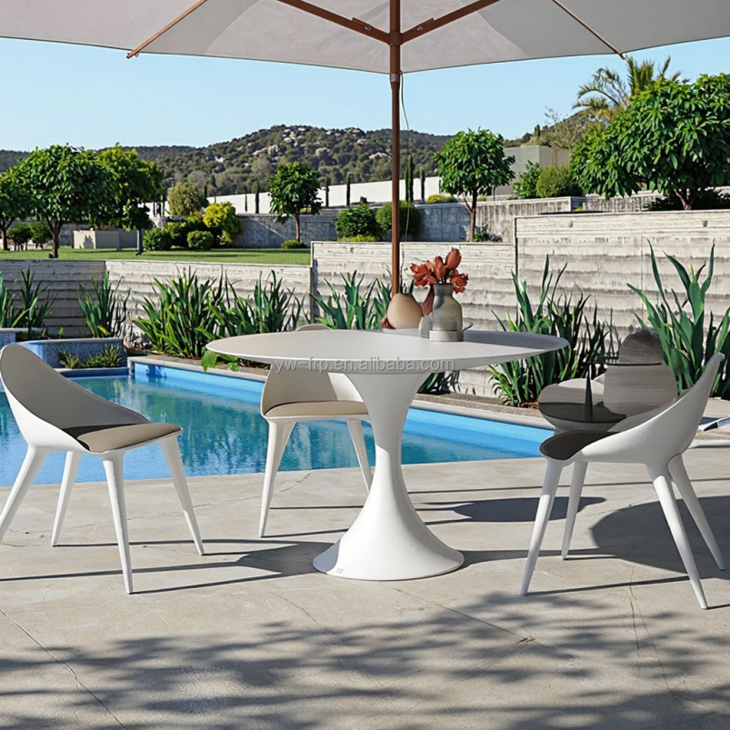 YW00189 Modern Casual Fiberglass Outdoor Dining Table for Courtyard Entry Hotel Villa &amp; Living Room-Durable