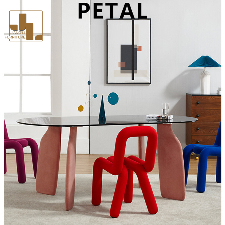 Modern Style Villa Dining Room Pink Oval Dining Table Hotel Restaurant FRP Base Glass Top Luxury Dining Table Furniture