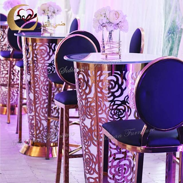 High Boy Cocktail Bar Table Stainless Steel Remote Control LED Light up for Wine Cellar and Hotel Use