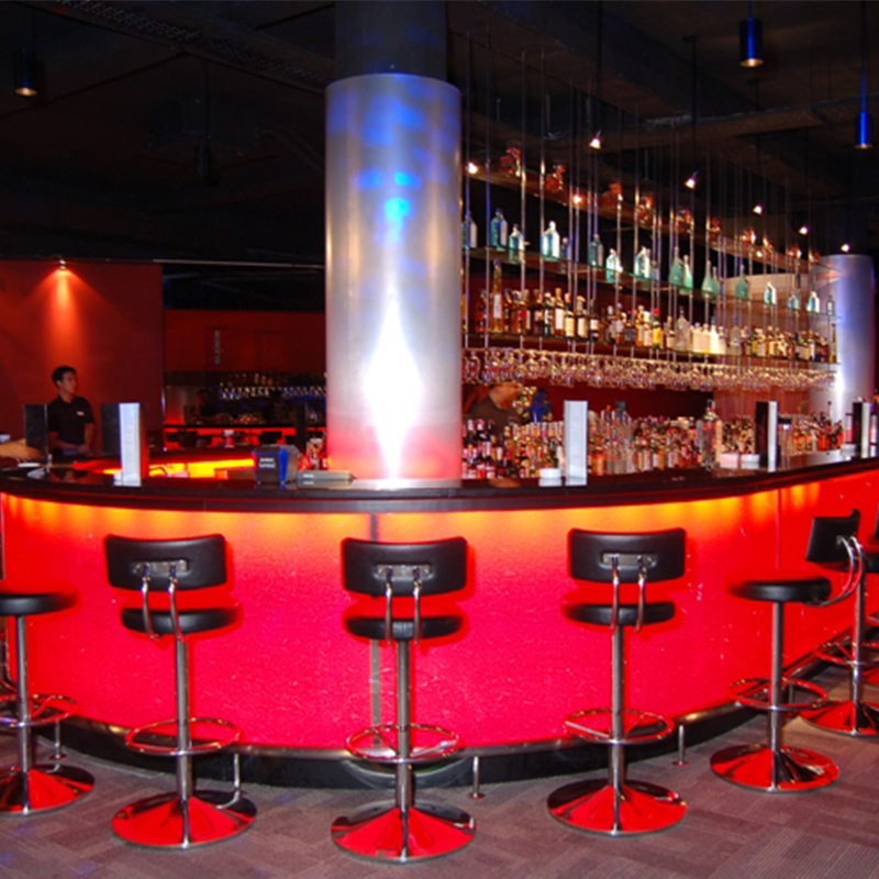 Artificial Stone L Shape Coffee Bar Counter Professional Design LED Cocktail Bar Table
