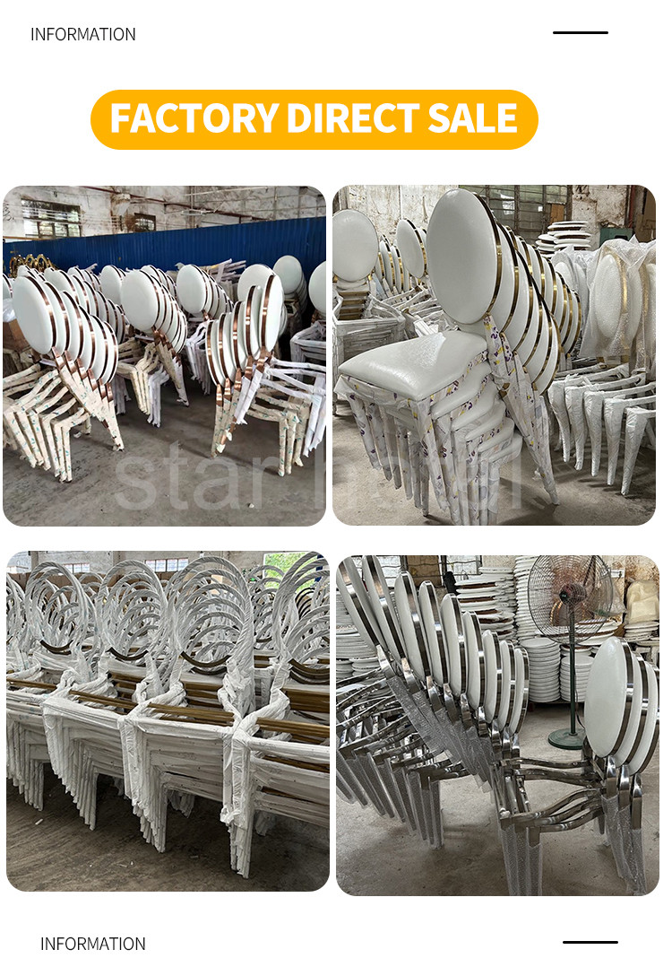 Wholesale Luxury Silver Back Round Blue Upholstered Padded Throne Stainless Steel Hotel Party Event Dining Banquet Wedding Chair