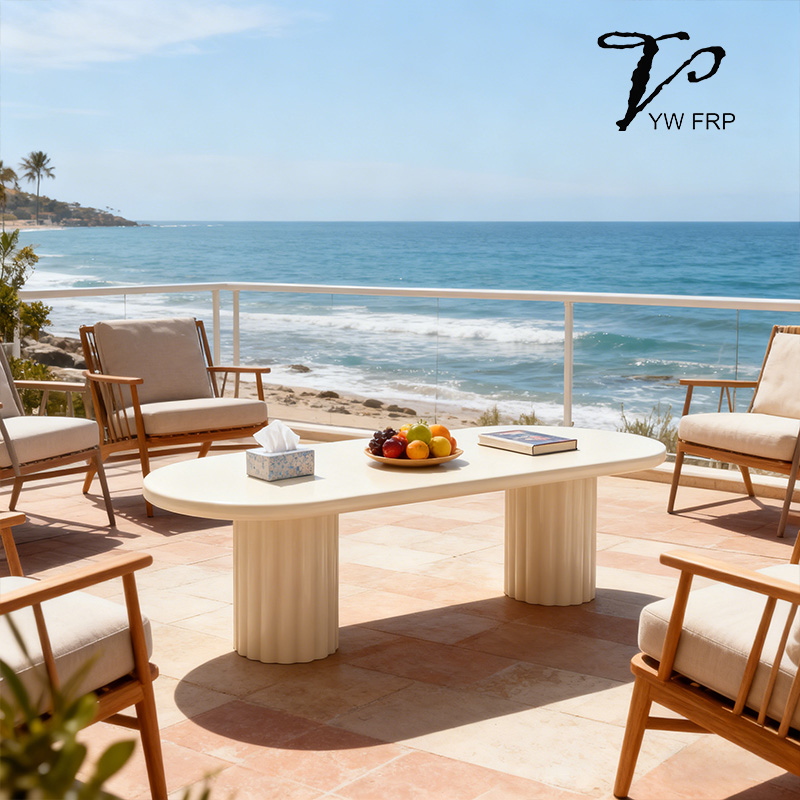 Modern European Luxury Designer Rectangular Fiberglass Rice White Dining Table for Living Room and Hotel Use Home Furniture
