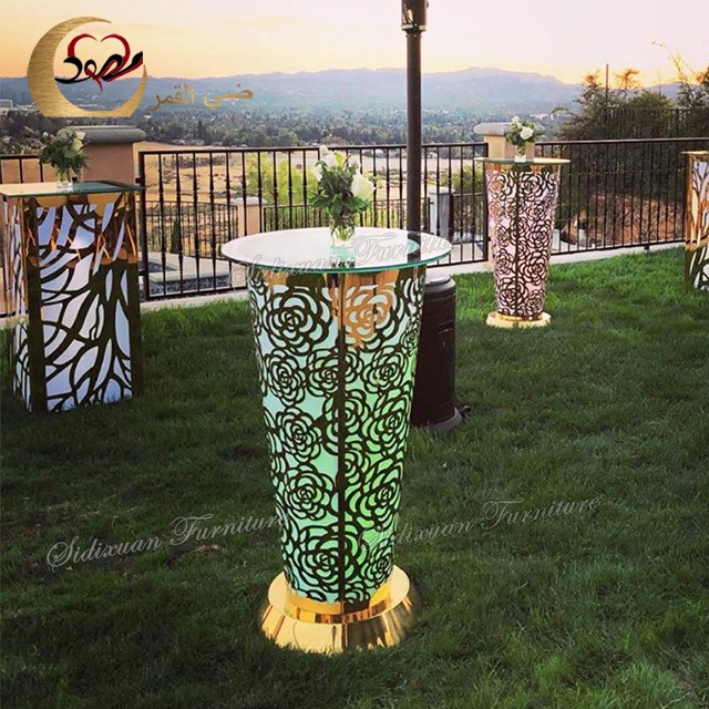 High Boy Cocktail Bar Table Stainless Steel Remote Control LED Light up for Wine Cellar and Hotel Use