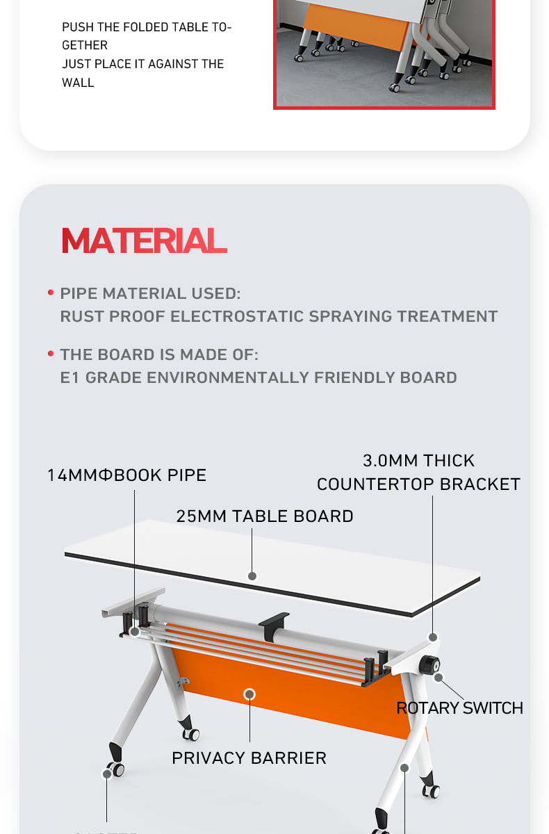 Modern Conference Tables Moveable Folding Training Desk Rollable Computer Table for Meeting Rooms and Trainings