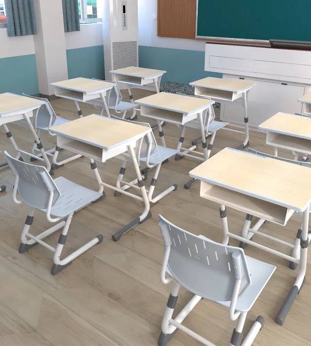 Classroom Student Desk Chair with Storage Basket Plywood School Table Training Chaise with Writing Pad