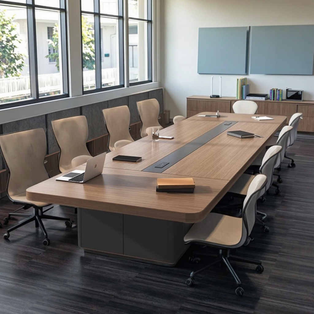 Modern Large Rectangular Wood Office Conference Table with Extendable Chair Combination for Enhanced Comfort Meeting &amp; Training