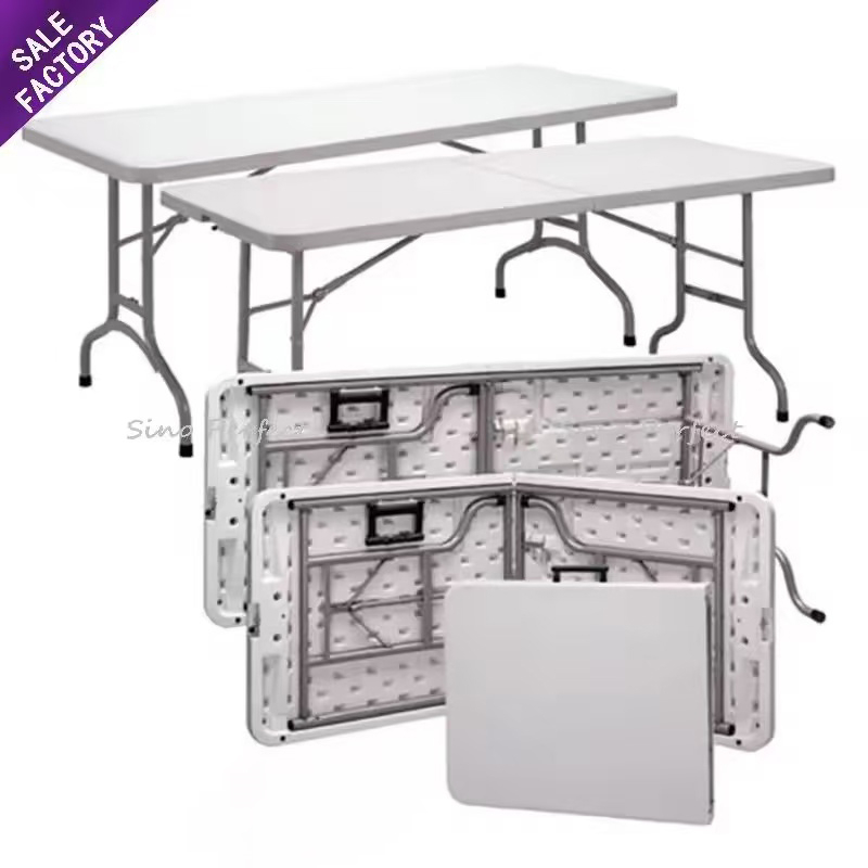 White Camping Portable Folding Table And Chairs Set Folding Foldable Rectangular Wedding Event White Tables Chair Outdoor
