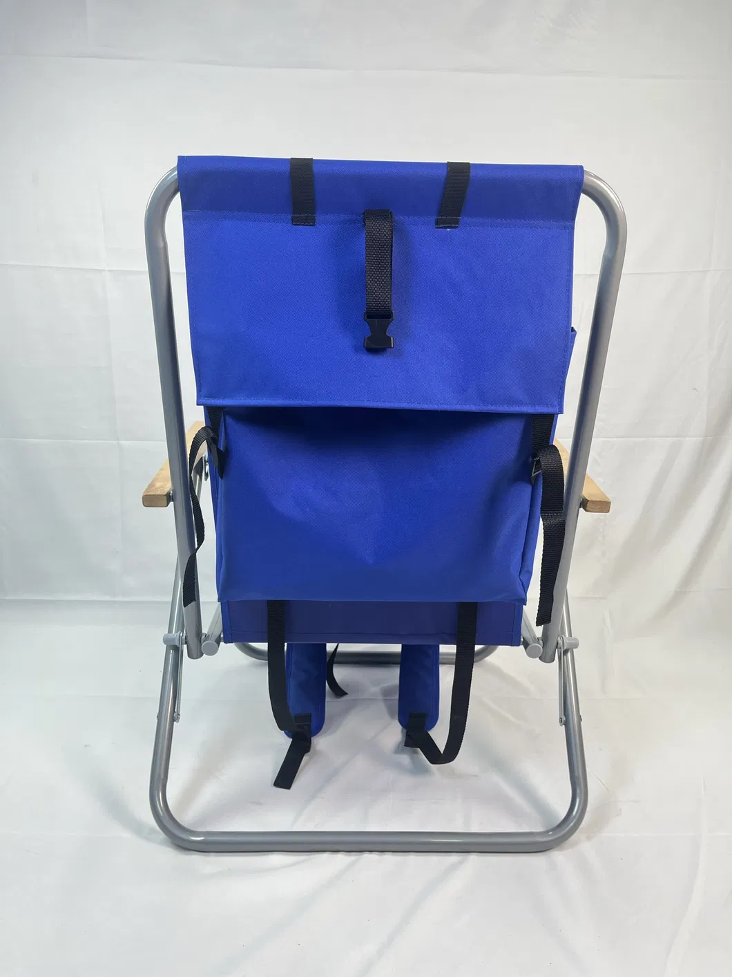 Beach Chair - Folding Chair with Wood Armrest-Blue