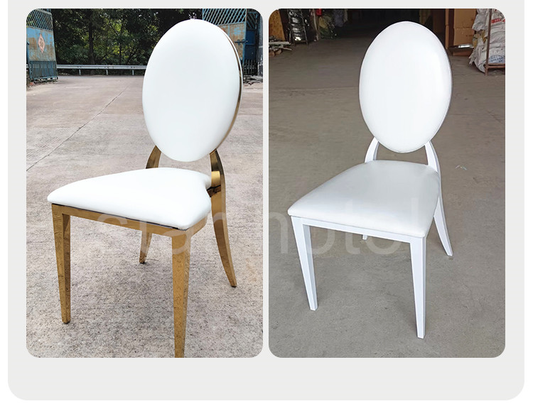 Wholesale Luxury Silver Back Round Blue Upholstered Padded Throne Stainless Steel Hotel Party Event Dining Banquet Wedding Chair