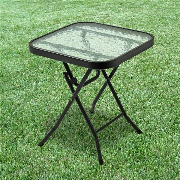 Folding Outdoor Patio Side Table with Tempered Glass Top for Backyard Lawn Balcony Pool