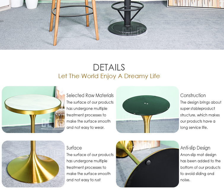 Factory Direct Sale High Round Black and Gold Mdf Balcony Wire Stainless Steel Cocktail bar Tables