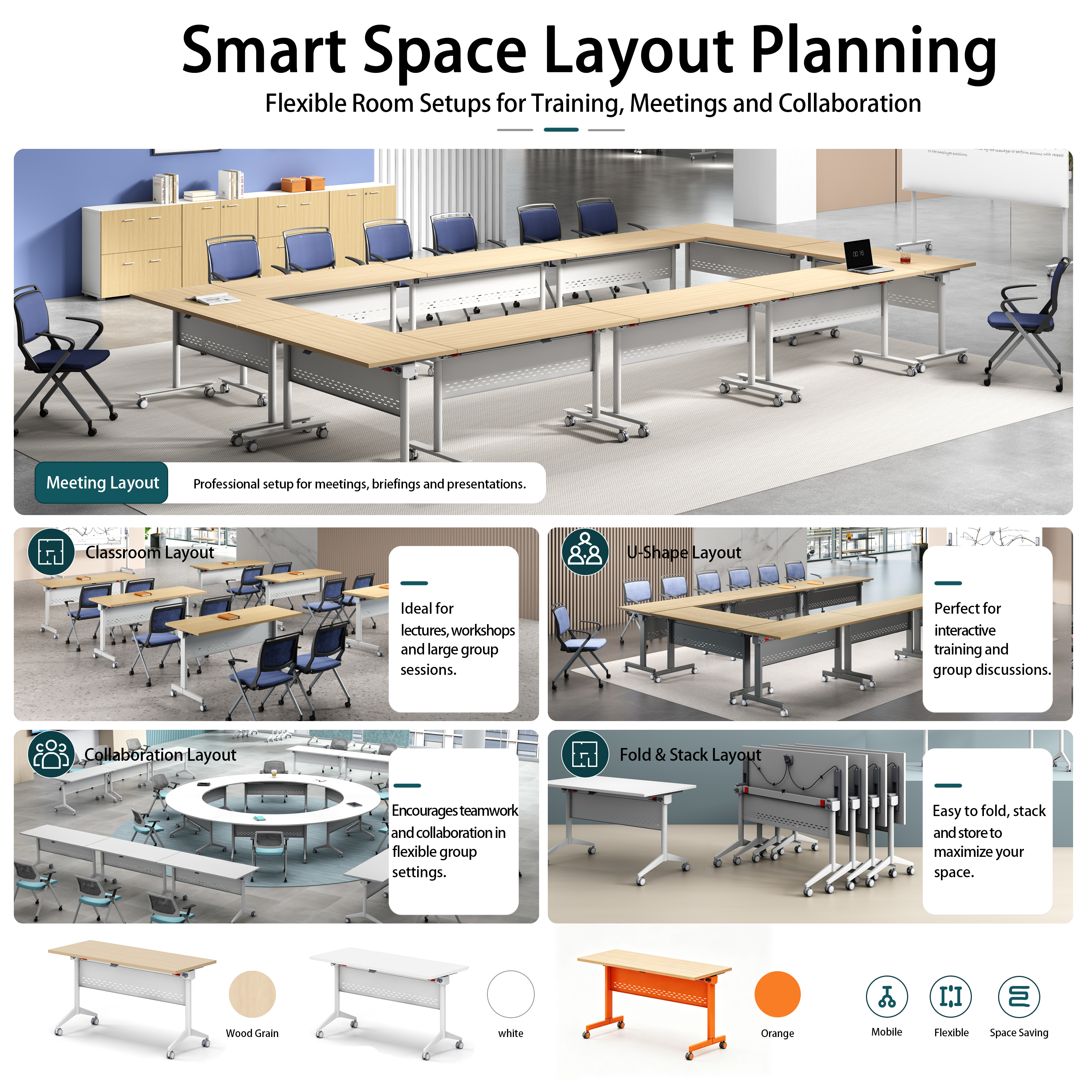 Hot Selling Commercial-Grade Folding Conference Table Modern Space-Saving Foldable Learning University Study Desk for Schools
